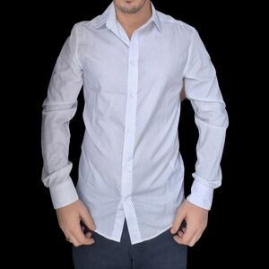 Men’s White Micro Dot Button-Down Shirt – Long Sleeve – Modern Fit – Size small